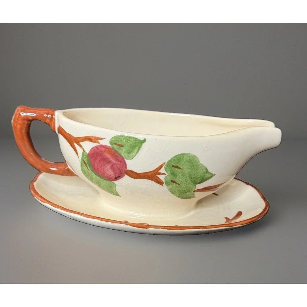 Vintage Franciscan Apple Gravy Boat Attached Underplate Made England Ceramic GUC